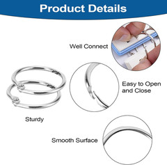 50 Pack Binder Rings 1 Inch, Loose Leaf Binder Rings for Index Cards, Metal Stee