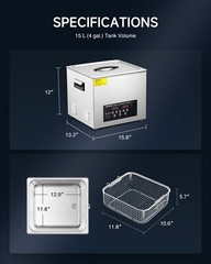 CREWORKS Ultrasonic Cleaner 15L Cleaning Equipment Industry Heated with Timer