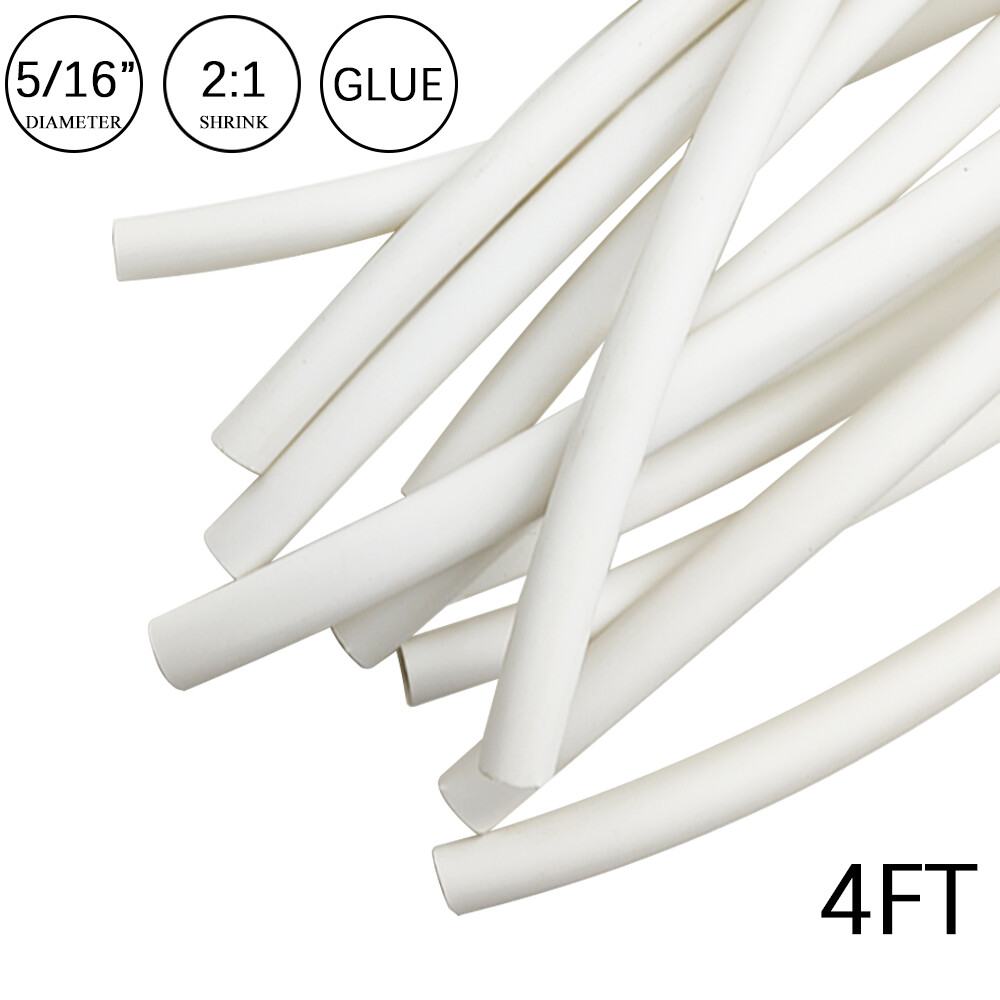 2:1 Heat Shrink Tubing Tube 5/16″ White Glue Waterproof Dual Wall Wires Wrap