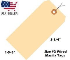 Size 2 Manila Inventory Shipping Hang Tags with Wire 3 1/4″ x 1 5/8″ Wired Tags