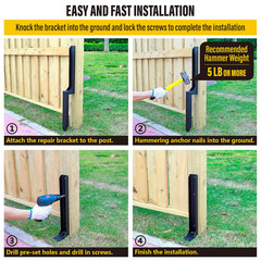 Heavy Duty Steel Fence Post Repair Stakes, Fence Post Anchor Ground Spike, for R