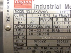Dayton 3KW26G 1 HP 208-230/460V 1140RPM 3PH 145T Frame ODP Open Drip Proof Motor