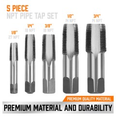 5 Pieces NPT Taper Pipe Tap Set 1/8″ 1/4″ 3/8″ 1/2″ and 3/4″ With Case SAE Inch