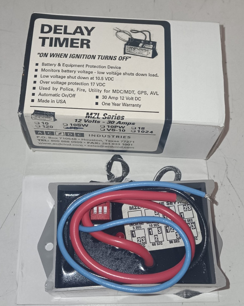 AC/DC Industries MZL-FD Ignition Sensing Delay Timer 12 Volts 30 Amps