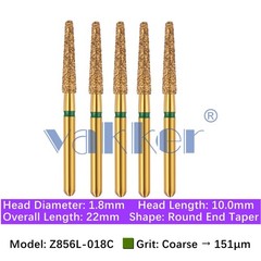 5/pk Dental Zirconia Diamond Burs & Holder Round End Taper Cutting Polishing Bur