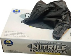 SUNSET DISPOSABLE NITRILE BLACK GLOVES 2 BOXES OF 100 EXAM GRADE POWDER FREE “L”