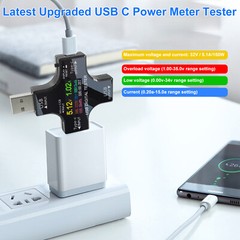 USB LCD VoltMeter Tester TypeC Multimeter Current Voltage Power Detector w/Cable