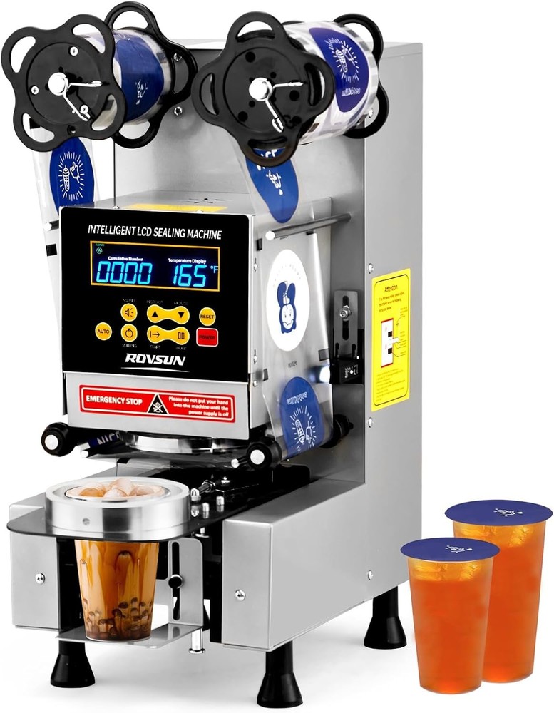 Cup Sealing Machine, Fully Automatic Cup Sealer Machine 500-650 Cups/H, Silver