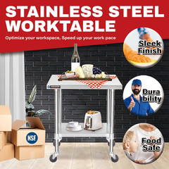 30X24 NSF Stainless Steel Cart Work Table – Heavy Duty Rolling Food Prep Table –
