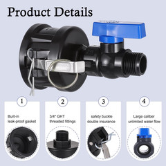 IBC Tote Hose Adapter, 2″ Cam Lock Adapter for 275-330 Gallon IBC Tote Tank with