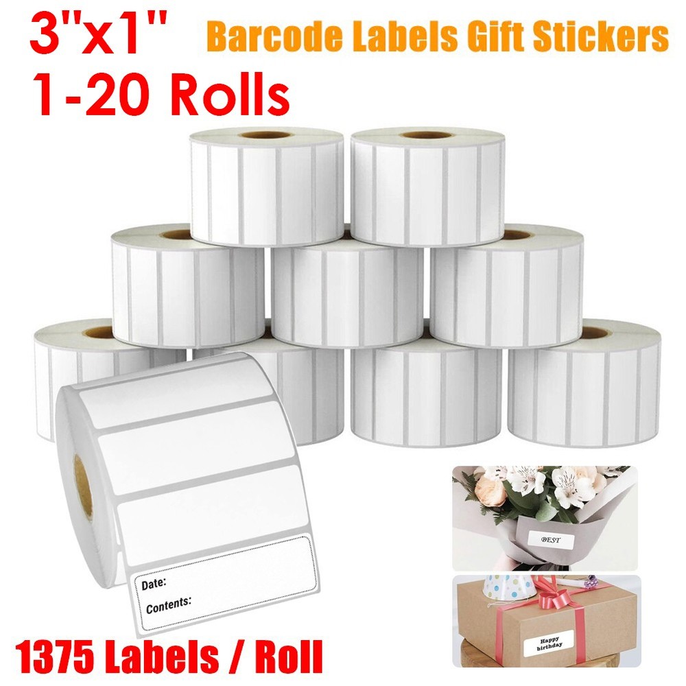 3″ x 1″ Direct Thermal Shipping Barcode FBA Labels 1375/Roll for Rollo & Zebra