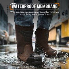 NINGO Men’s Waterproof Steel Toe Work Boots Square Toe Construction Safety Boots