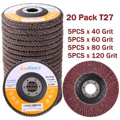20x 4.5″ 4-1/2 Flap Discs 40 60 80 120 Grit Sanding Grinding Wheels Assorted T27