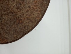 Vintage Metal MILK STRAINER 9.5″ top dia. 3.75″ tall Rusty Bent Top Rim