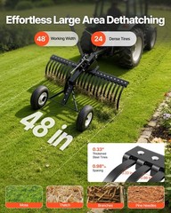 VEVOR 48in Tow Behind Landscape Rake 24 Tines Lawn Dethatcher Height Adjustable
