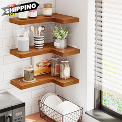 Fixwal Corner Floating Shelves for Wall 16″ x 11.4″ x 5.5″, Rustic Brown