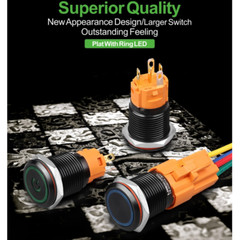 16mm Tri-color RGB LED Ring LED Black aluminium alloy Push Button switch CE,RoHS