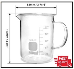 QWORK 500ml Beaker Mug with Handle, Borosilicate Glass 500ml/16.9oz, 1 Pack