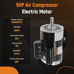 5 HP Compressor Duty Electric Motor 1 Phase 3450 RPM 56HZ Frame 7/8″ Shaft 230V