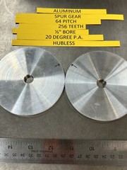 1 UNKNOWN ALUMINUM SPUR GEAR 64 PITCH 256 TEETH 1/2” BORE .200” FACE 20 DEG. PA