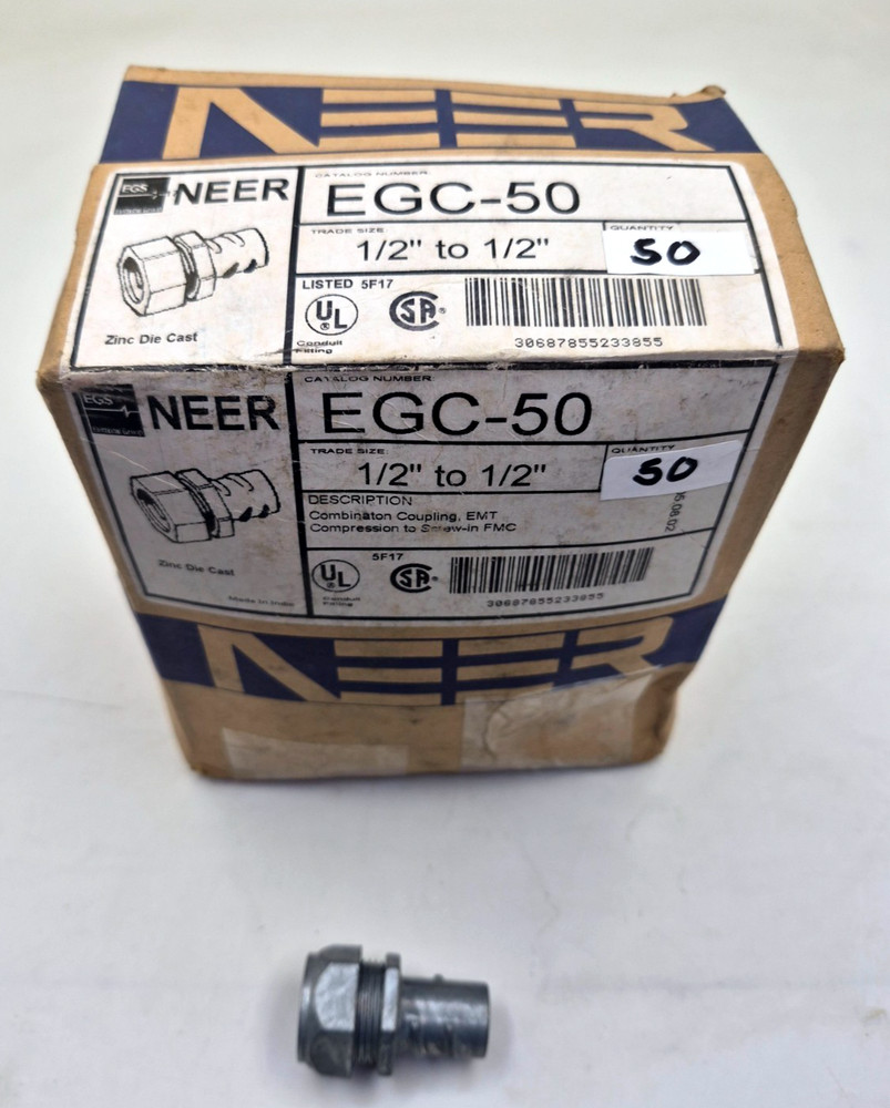 50 NIB Neer brand ECG-50 1/2 to 1/2 flex to EMT Die cast connector