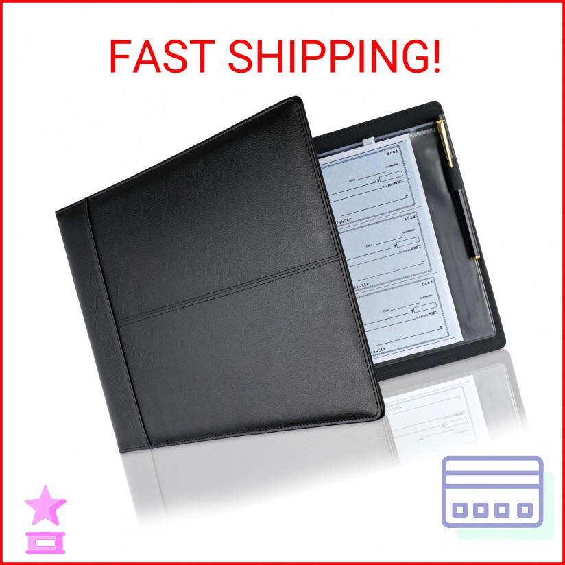 Professional 7 Ring Business Checkbook Binder, Premium PU Leather Organizer for