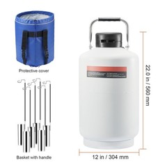 10L Aluminum LN2 Dewar with 6 Canisters, Vacuum Insulated