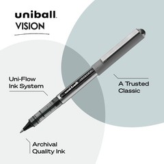 Vision Stick Roller Ball Pens, Fine Point, Black Ink, Pack of 4