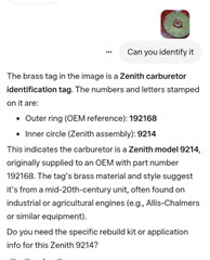 ALLIS CHALMERS TRACTOR CARBURETOR Model 9214 USA ZENITH 192168