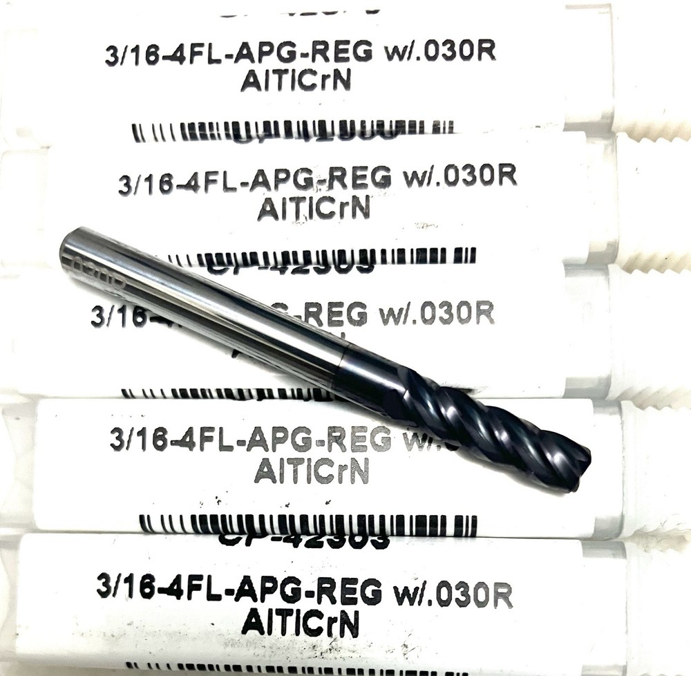 2PC Carbide Plus CP-42303 3/16″ 4FL Corner Radius End Mill AlTiCrN .030R NEW
