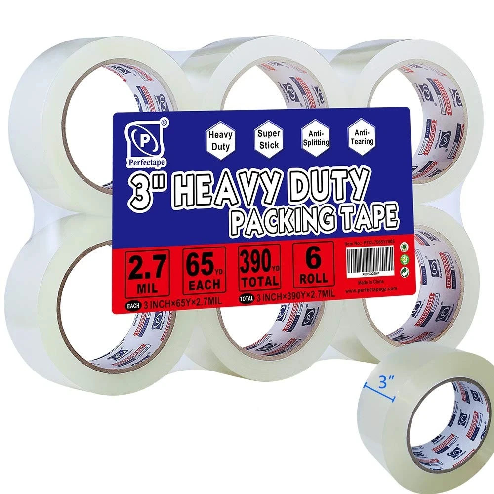 3″ Heavy Duty Packing Tape 6 Rolls, Total 390Y, Clear, 2.7 mil, 3 inch x 65 Y.