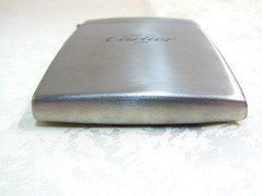 Authentic Cartier Business Card Holder Stainless steel Case Rare w/Pouch & Paper