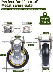 Farm Gate Wheel Kit – 2 Pack, 6” Metal Gate Support Wheels with Clamps & Screws