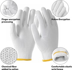 White Cotton Polyester Knit Safety Gloves – Large, Reusable, Abrasion Resista…