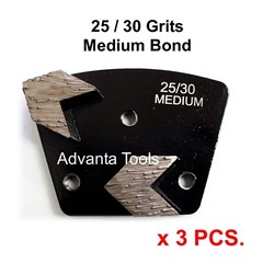 3PK Trapezoid Arrow Seg Grinding Shoe / Disc / Plate – Medium Bond – 25/30 Grit