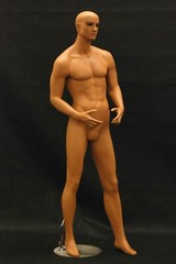 Adult Tan Male Realistic Fiberglass Standing Full Body Mannequin with Base