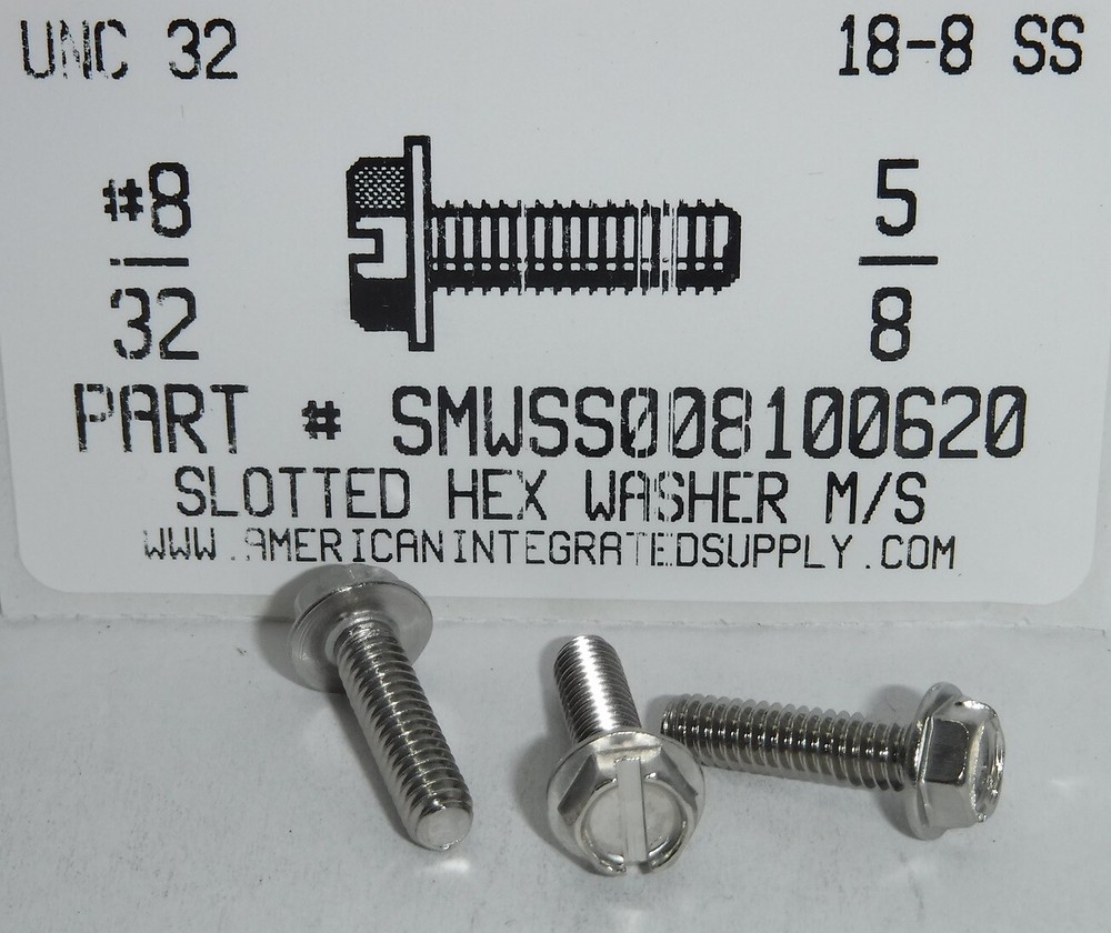 #8-32×5/8 INDENTED HEX WASHER SLOTTED MACHINE SCREWS 18-8 STAINLESS STEEL (30)