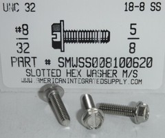 #8-32×5/8 INDENTED HEX WASHER SLOTTED MACHINE SCREWS 18-8 STAINLESS STEEL (30)