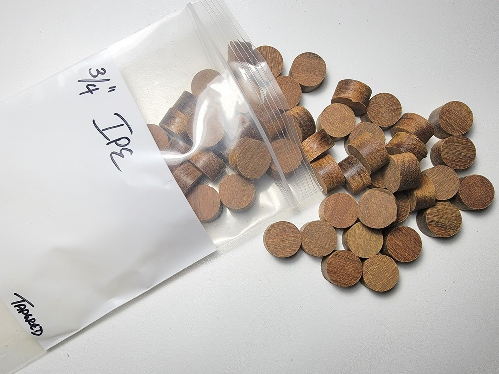 IPE Tapered Wood Plugs, 1/4, 5/16, 3/8, 1/2, 3/4″ diameters