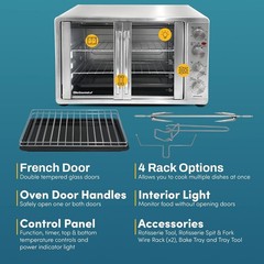 Convection Oven French Door Toaster Oven 18 Slice Rotisserie 45L Stainless Steel