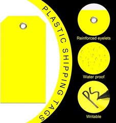 100Pcs Yellow Plastic Shipping Tags with Wire Waterproof ID Inventory Labels NEW