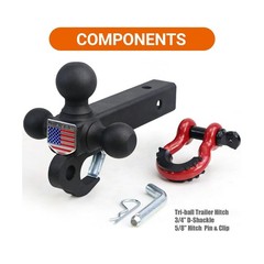Tri-Ball Trailer Hitch w/Hook & D-Ring Shackle, Fits 2-Inch Receiver | Matte …