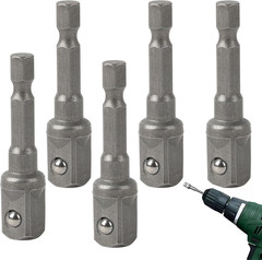 5pcs Hex Shank to Square Drive Socket Adapters Impact Socket Set with 1/4 to 3/8