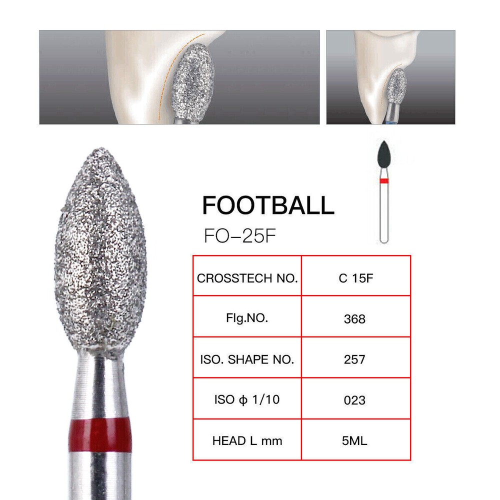 Dental Diamond Burs #379-023F/368-023F Egg Fine Cutting Gritting High Speed Grip