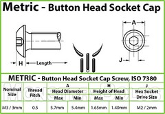 M3 Button Head Socket Cap Screws, 12.9 Steel w/ Black Ox ISO 7380, 0.50 Coarse