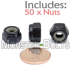 (50) 1/4-20 NE – Nylon Insert Hex Lock Nuts SAE Steel w Black Phosphate & Oil