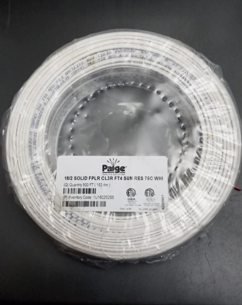 500′ 18/2 solid copper wire 500FT 18 gauge 2 conductor White PVC-red black pair