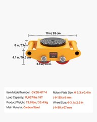 Heavy Duty 4PCS Machinery Skates Dollies, 17,637 Lb Capacity, 360° Rotation