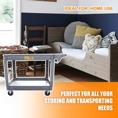 2-Shelf Utility Polypropylene Cart 500 lb Heavy Duty Rolling Plastic 16*30″ Cart