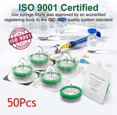 Set of 50 Sterile Syringe Filter PES Membrane Filtration 33mm 0.22μm Lab Filters